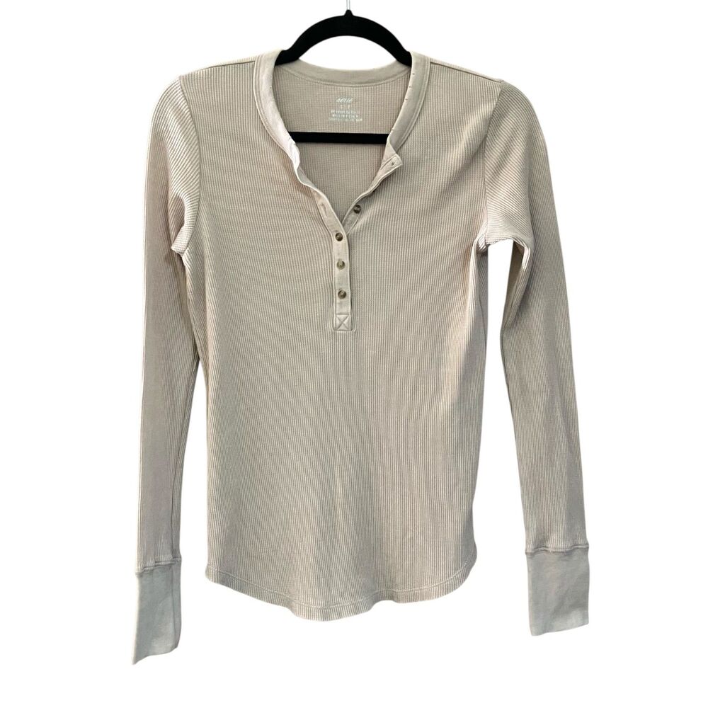 aerie waffle knit thermal button neck henley top